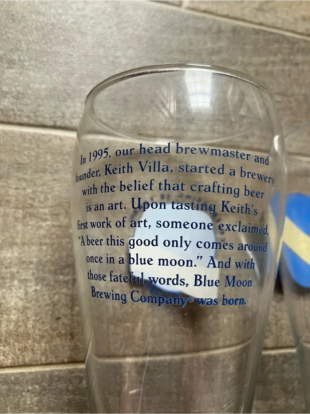 Blue Moon Branded Clear Beer Pilsner Glasses with Blue Logo - Set of 2